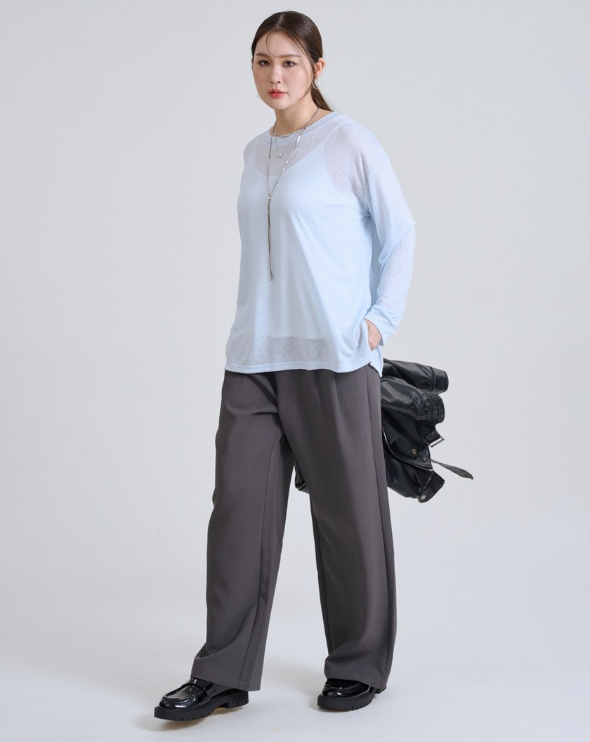 鬆弛感天絲透膚長袖上衣(三色)