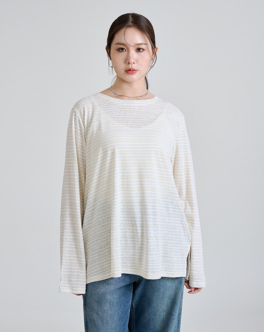 細條紋微透長袖T恤(兩色)