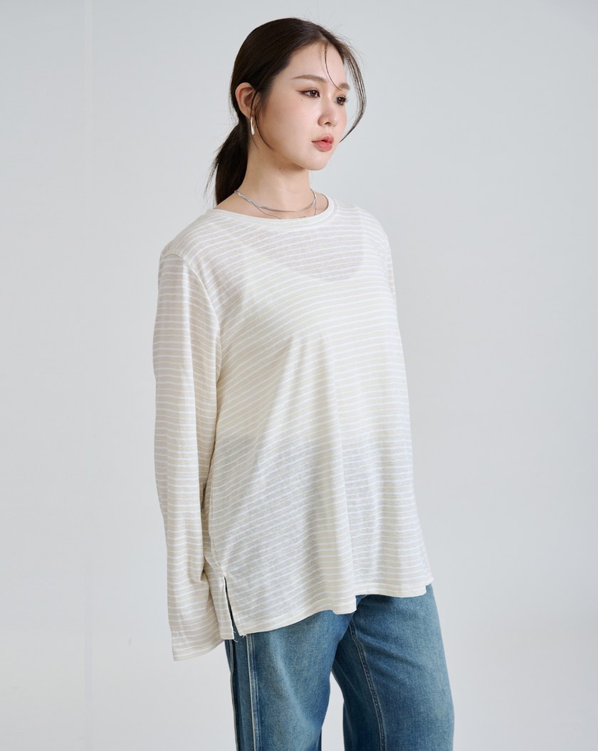 細條紋微透長袖T恤(兩色)