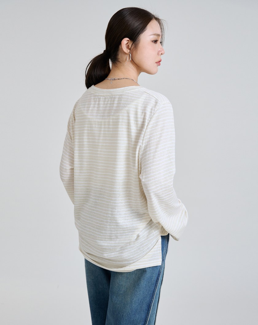 細條紋微透長袖T恤(兩色)