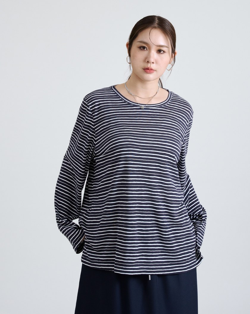 細條紋微透長袖T恤(兩色)