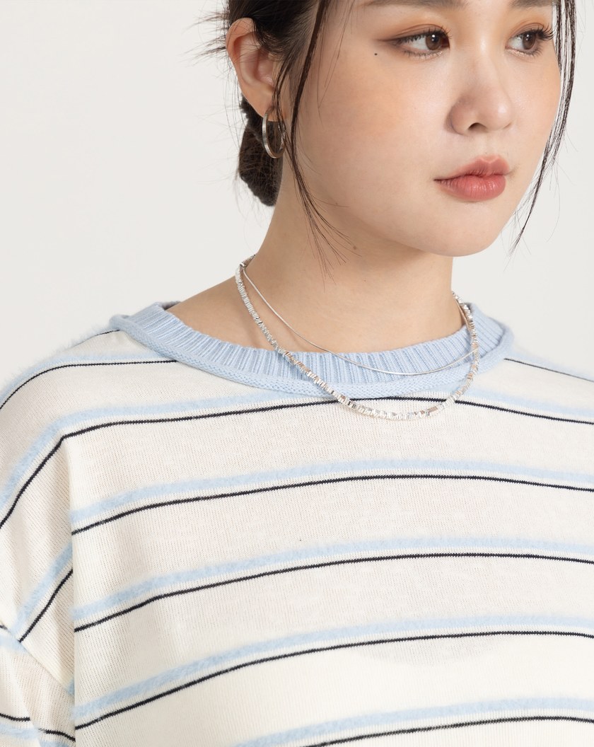 配色毛絨條紋長袖T恤(三色)