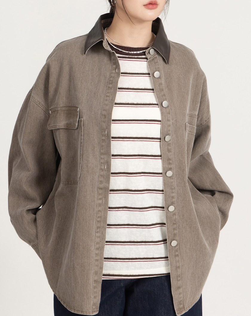 配色毛絨條紋長袖T恤(三色)