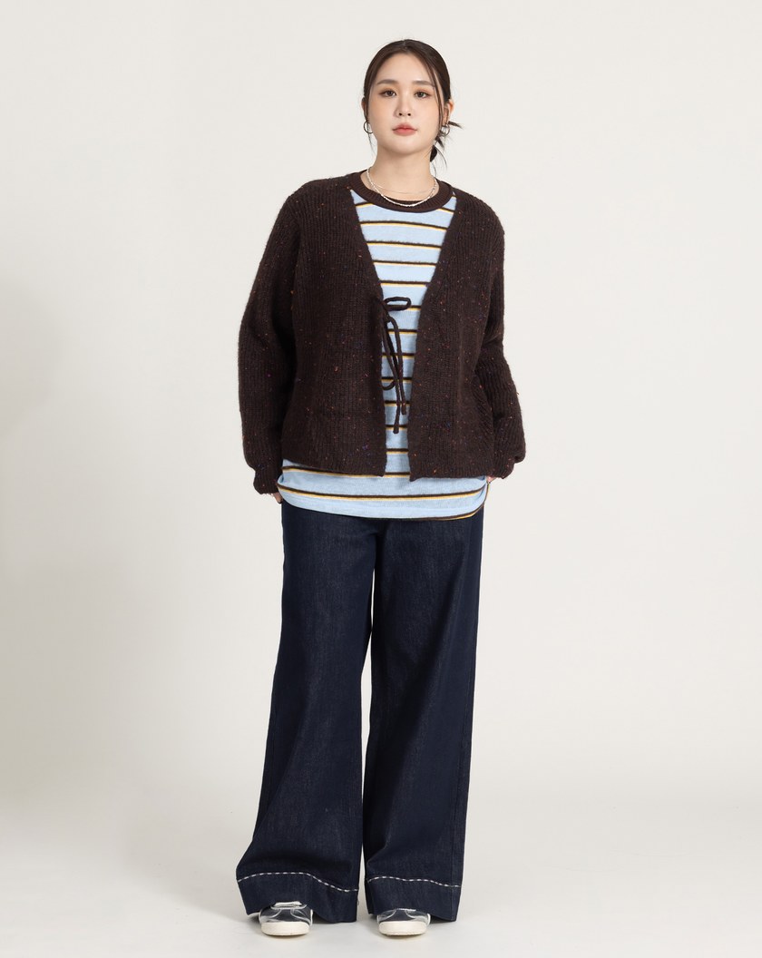 配色毛絨條紋長袖T恤(三色)