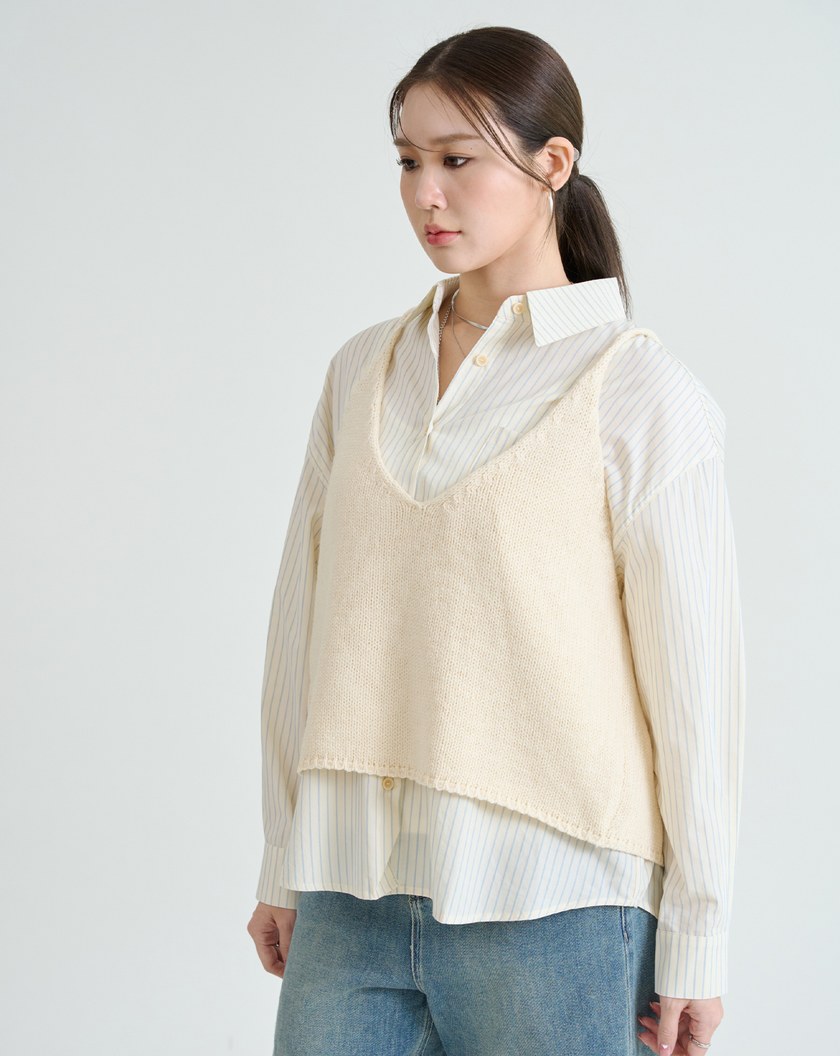 兩穿羊毛細肩帶綁帶背心(兩色)