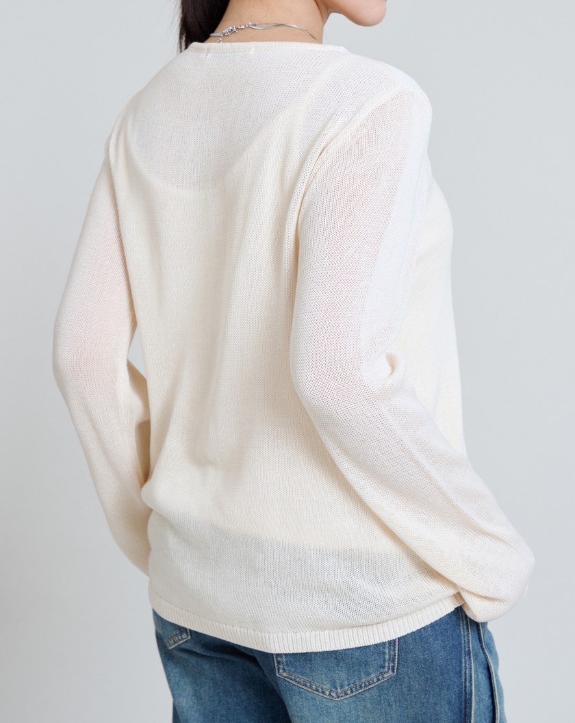 個性造型V領透膚針織上衣(兩色)