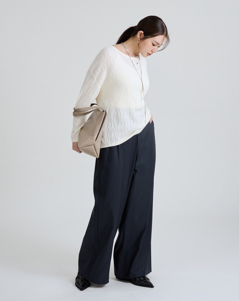 船型領立體織紋混羊毛針織上衣(兩色)