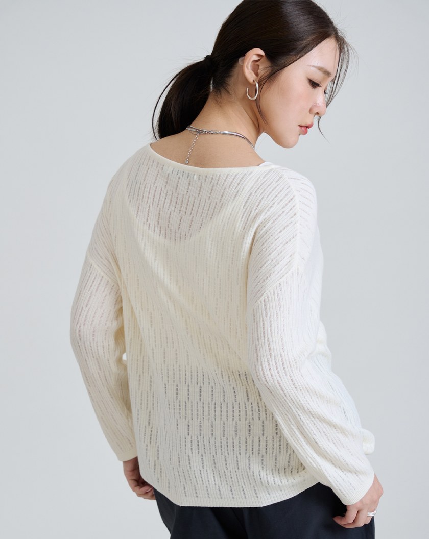 船型領立體織紋混羊毛針織上衣(兩色)