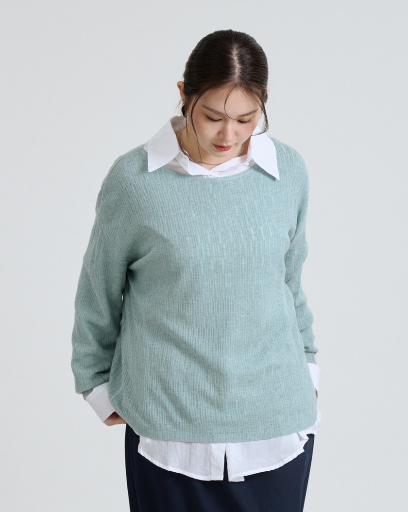 船型領立體織紋混羊毛針織上衣(兩色)