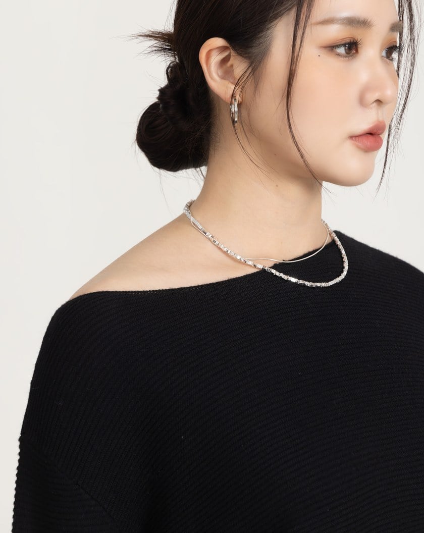 船型領極簡混羊毛針織上衣(兩色)