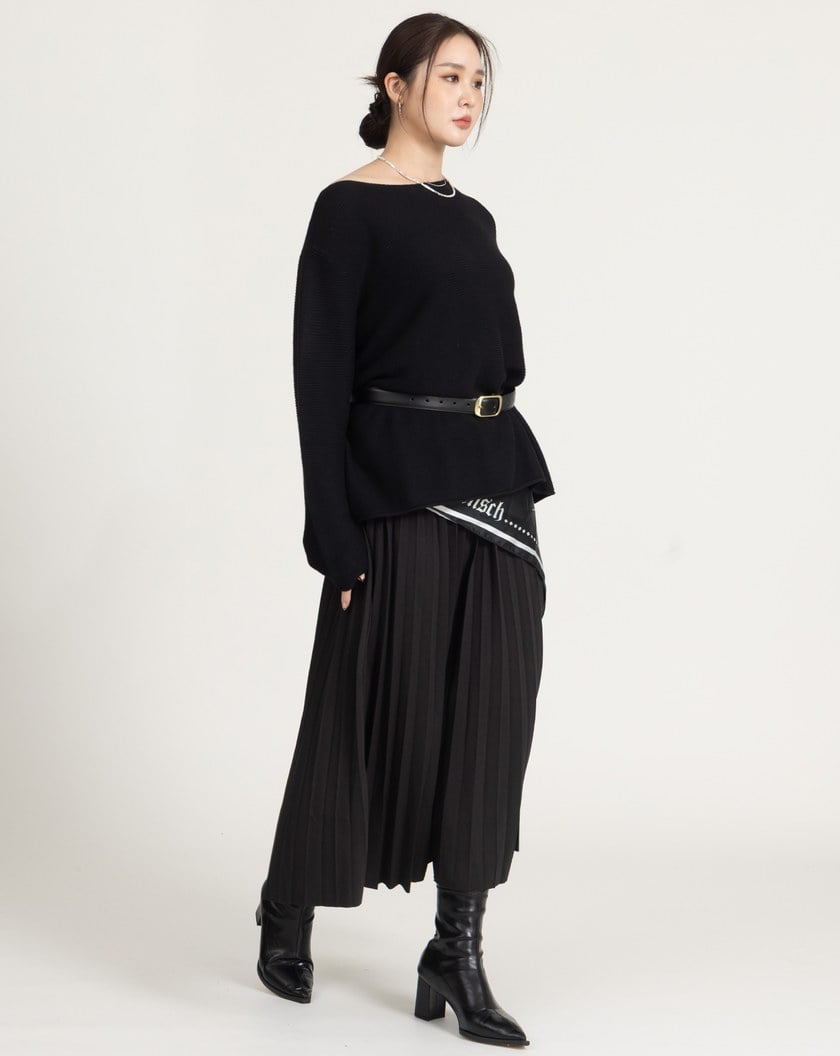 船型領極簡混羊毛針織上衣(兩色)