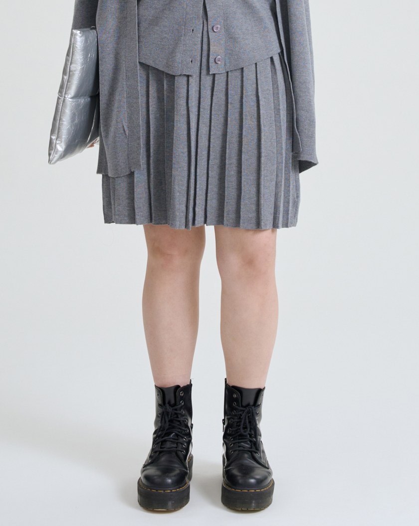 寬腰頭針織百褶短裙(兩色)