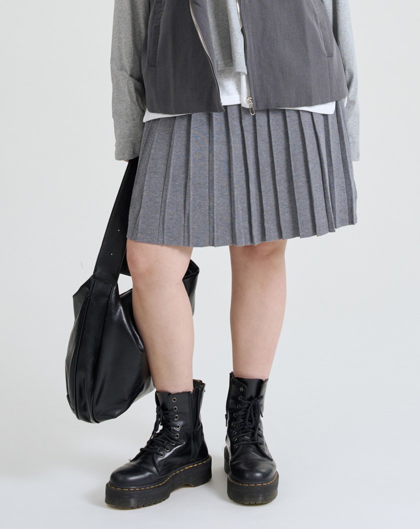 寬腰頭針織百褶短裙(兩色)