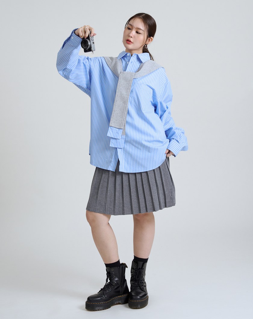 寬腰頭針織百褶短裙(兩色)