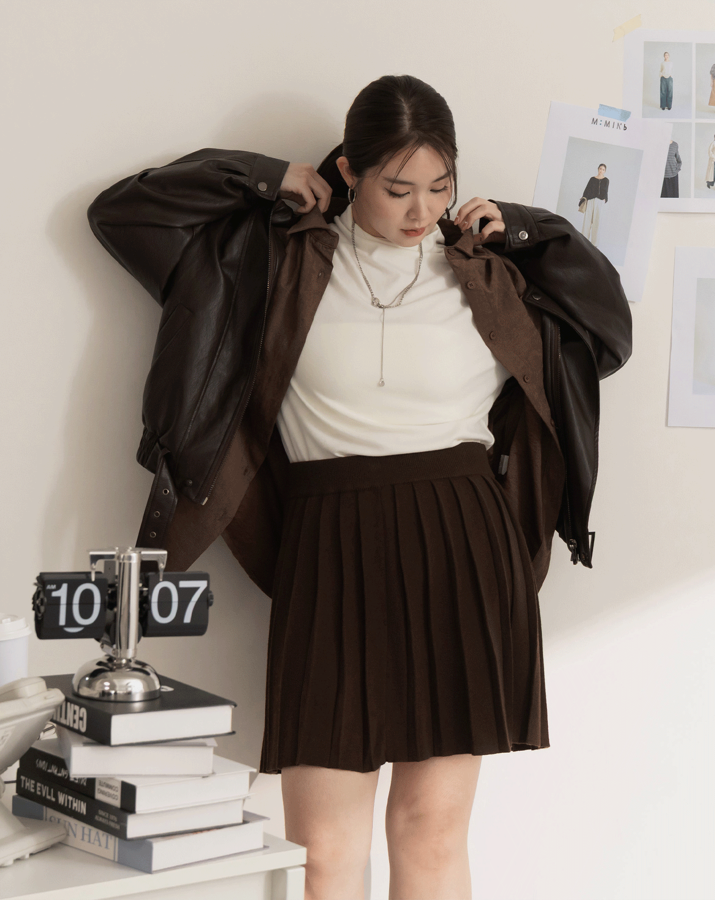 寬腰頭針織百褶短裙(兩色)