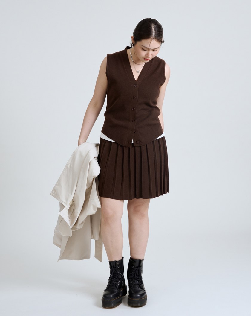 寬腰頭針織百褶短裙(兩色)