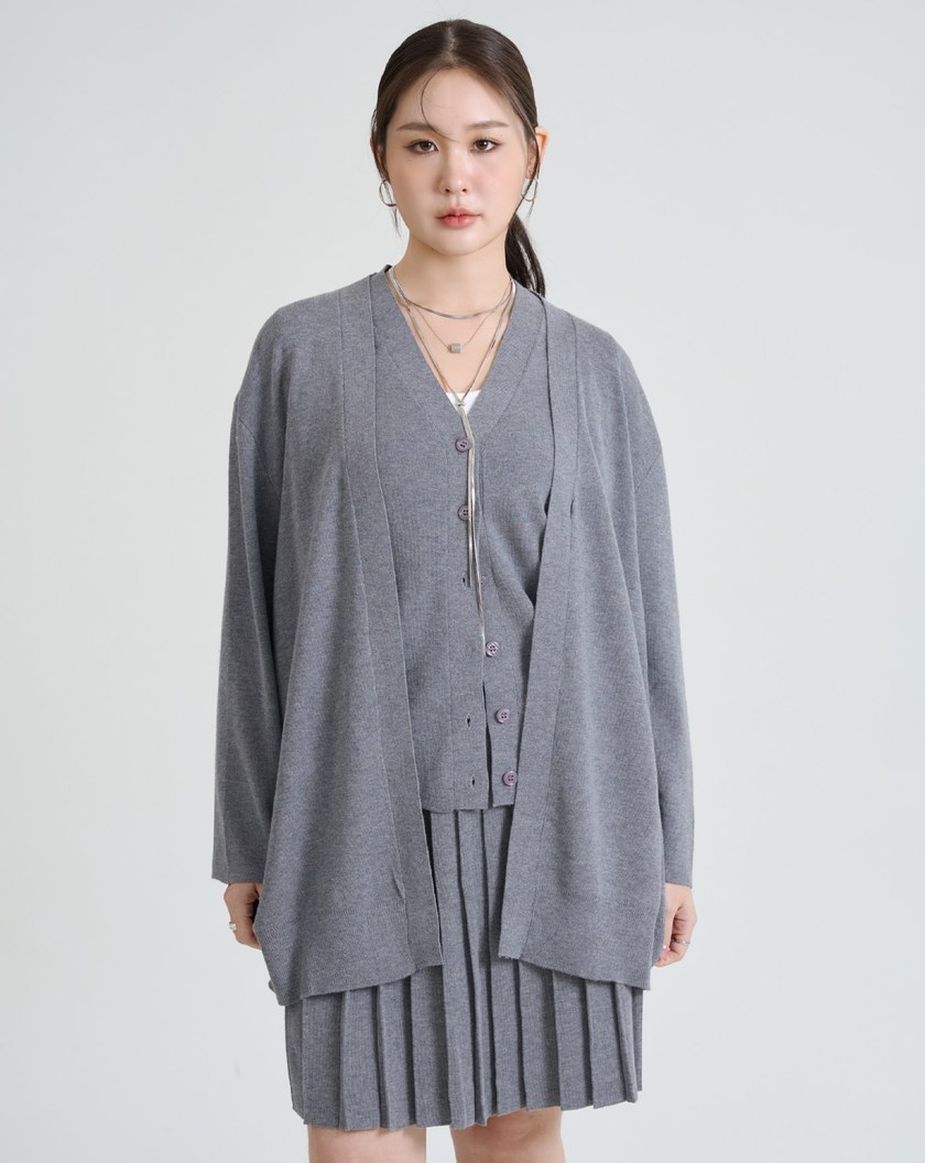 兩件式V領針織背心外套組(兩色)