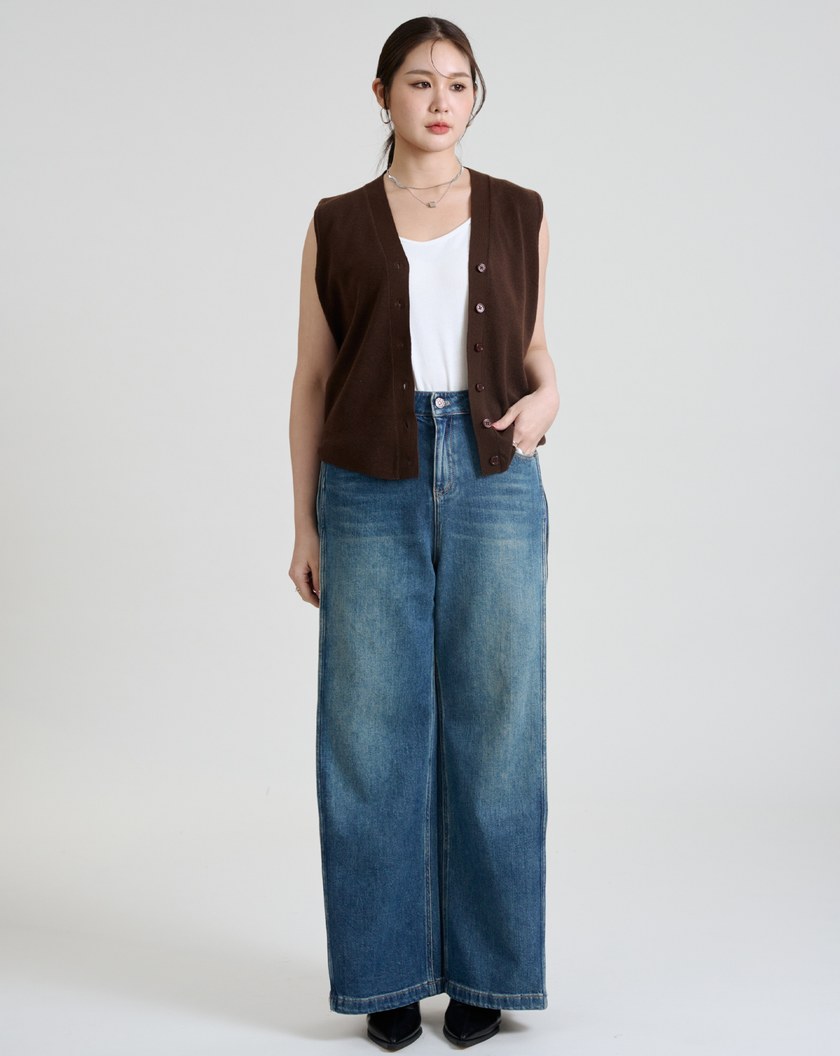 兩件式V領針織背心外套組(兩色)