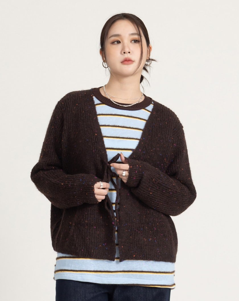 繽紛織線開襟綁帶毛衣外套(兩色)