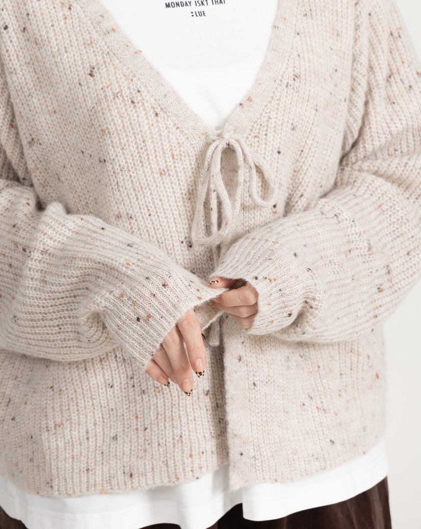 繽紛織線開襟綁帶毛衣外套(兩色)