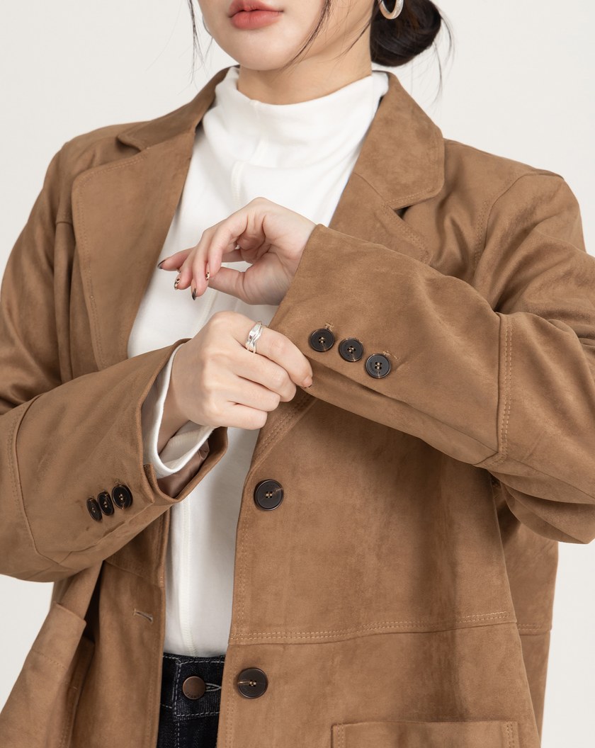 不褪色俐落感麂皮長版西裝外套
