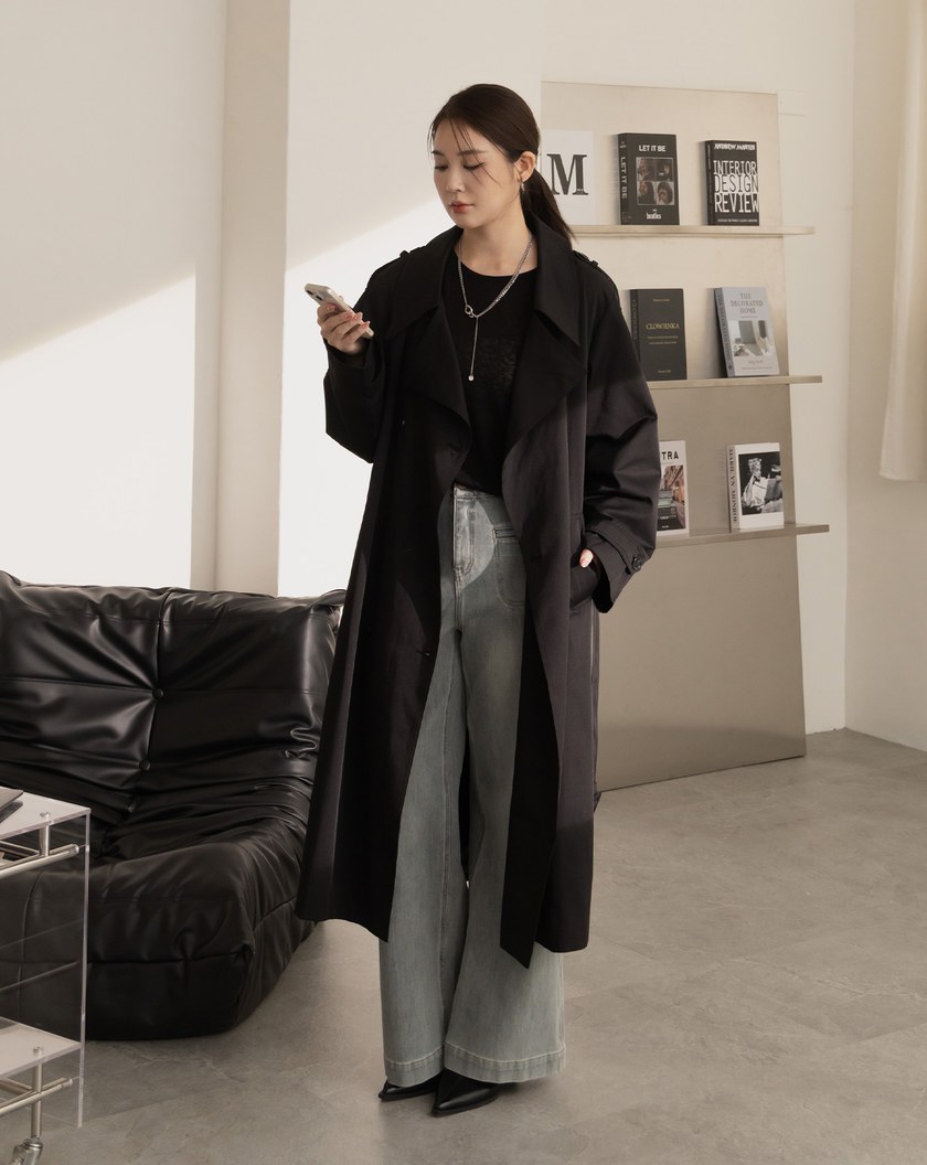 率性大翻領風衣外套(兩色)