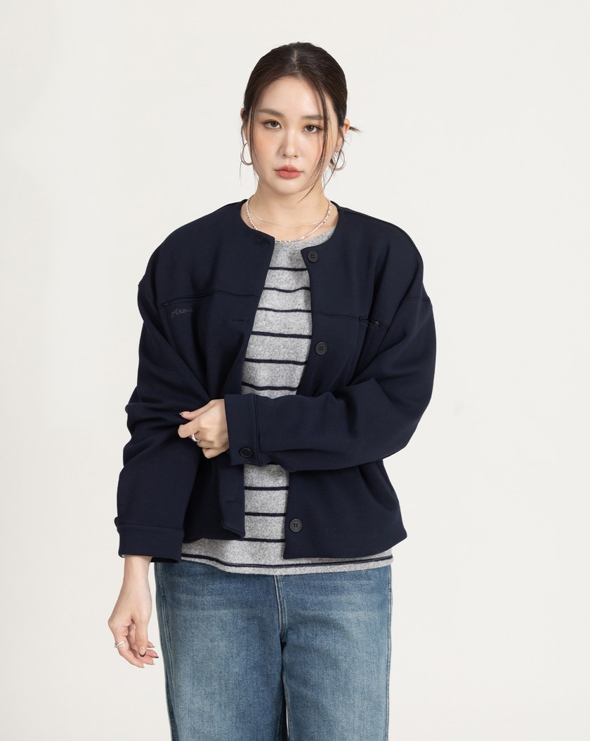 Q軟空氣棉無領外套(三色)