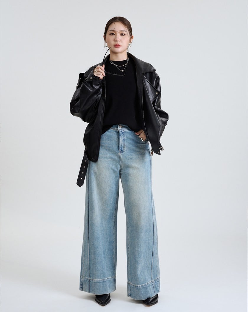 率性雙層領Oversize柔軟皮衣外套(兩色)