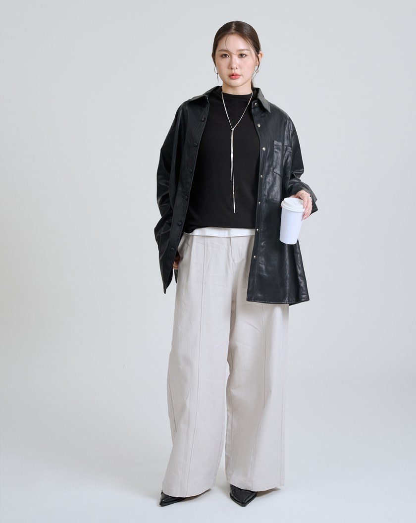 柔軟皮質酷感襯衫外套(兩色)
