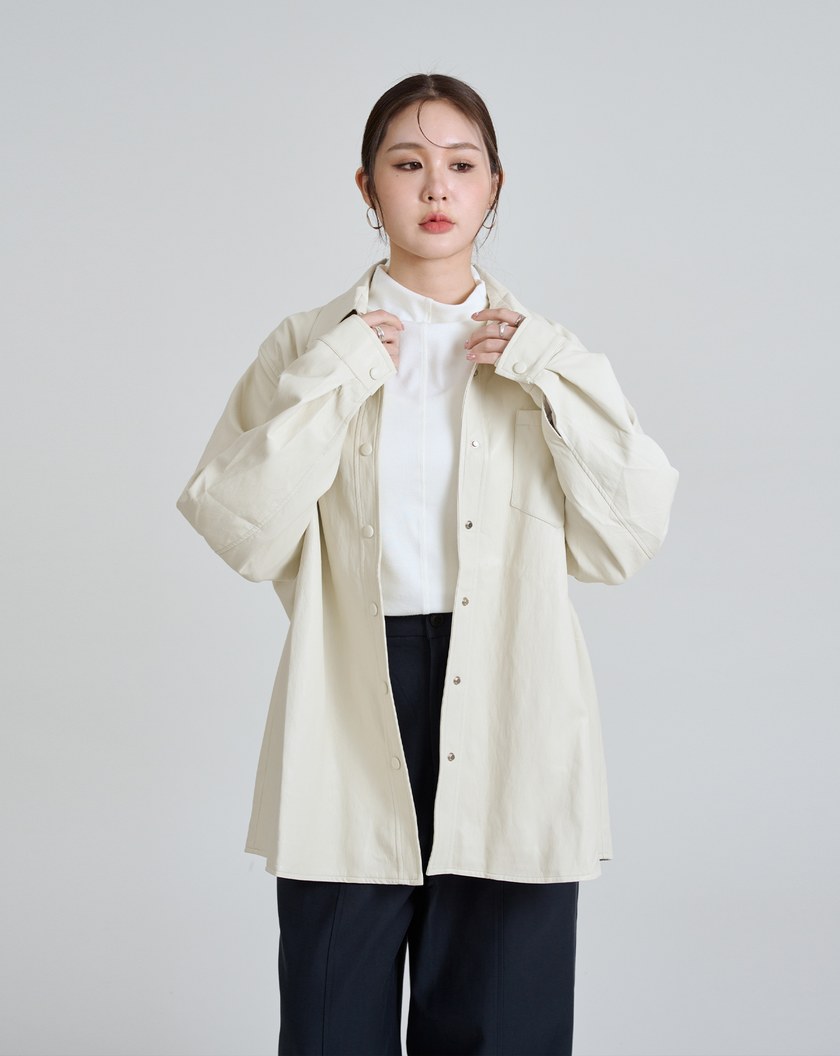柔軟皮質酷感襯衫外套(兩色)