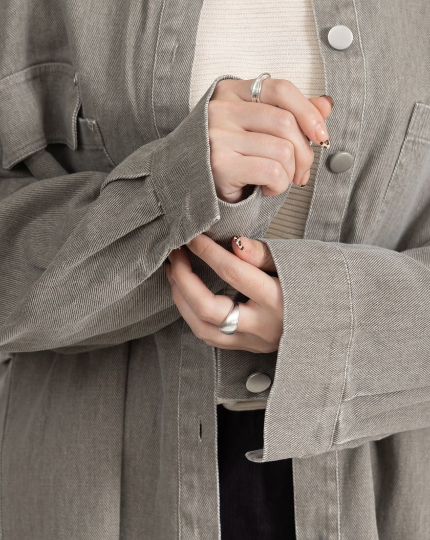 巴恩風皮質翻領牛仔襯衫外套(三色)