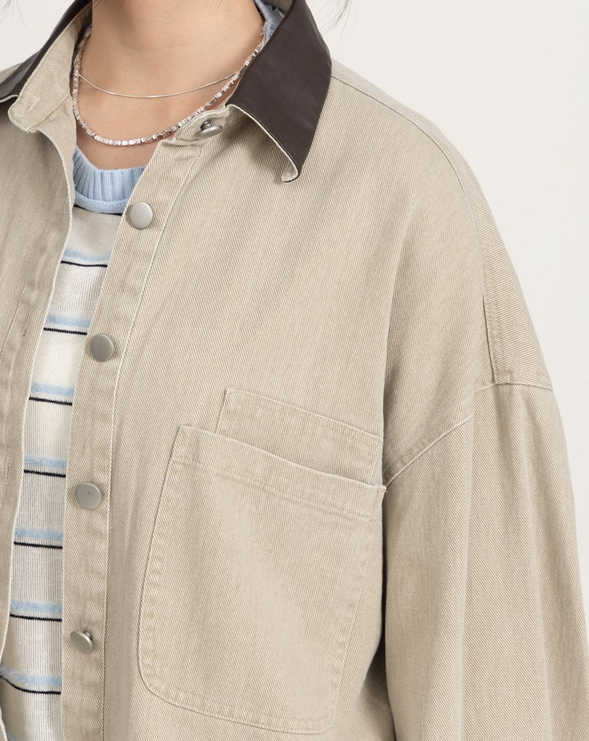 巴恩風皮質翻領牛仔襯衫外套(三色)