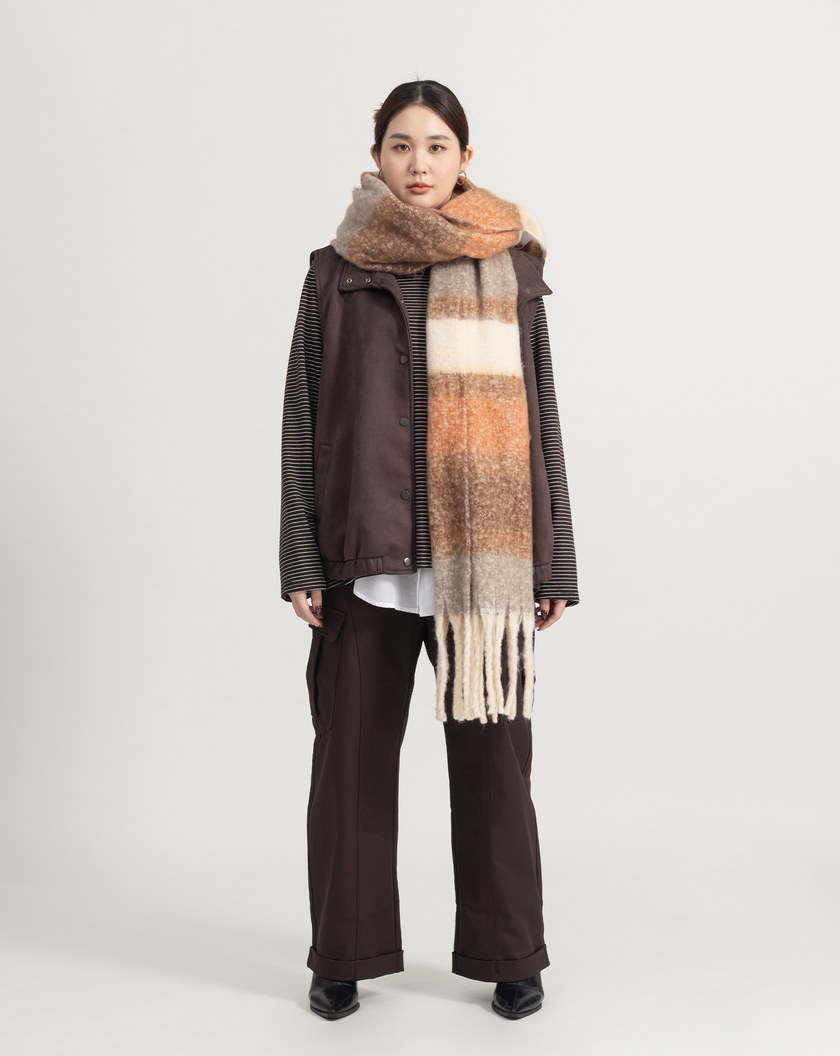 馬海毛配色條紋圍巾(三色)