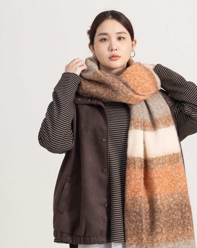 馬海毛配色條紋圍巾(三色)