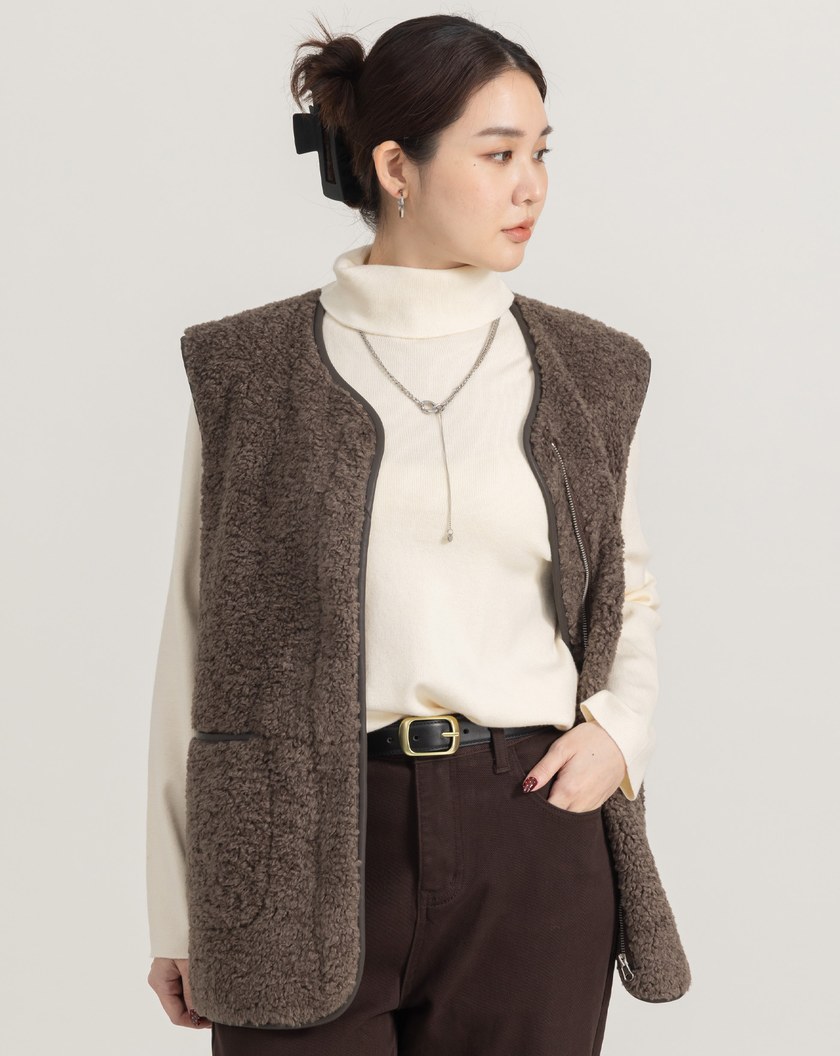 圈圈毛雙口袋開襟背心(兩色)