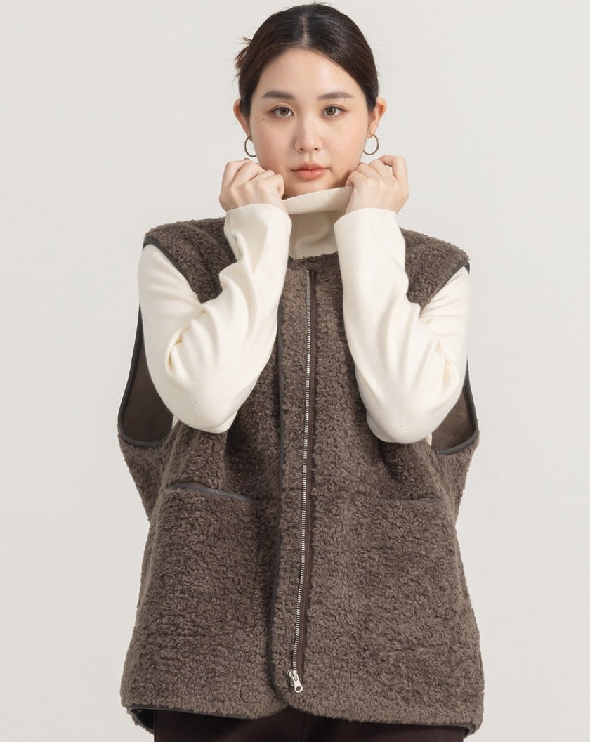 圈圈毛雙口袋開襟背心(兩色)