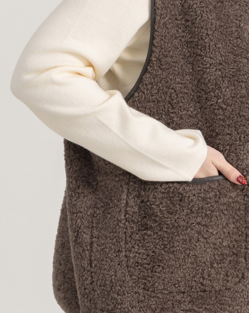 圈圈毛雙口袋開襟背心(兩色)