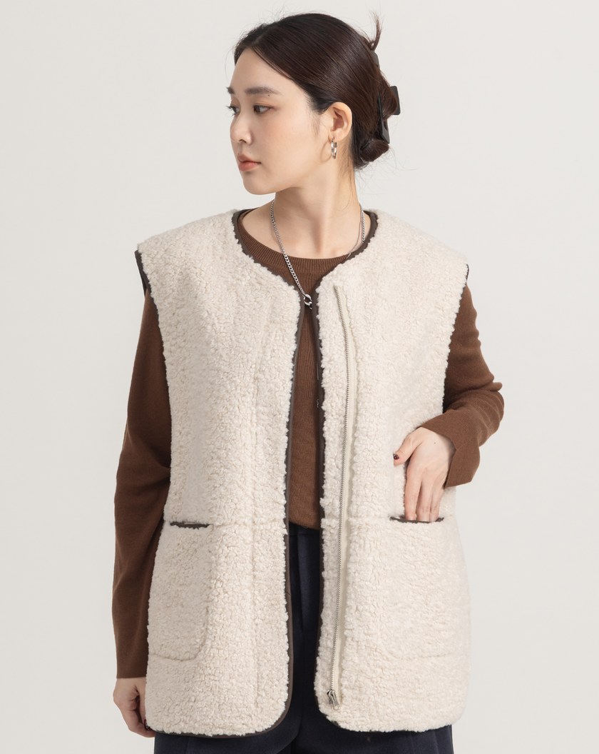 圈圈毛雙口袋開襟背心(兩色)