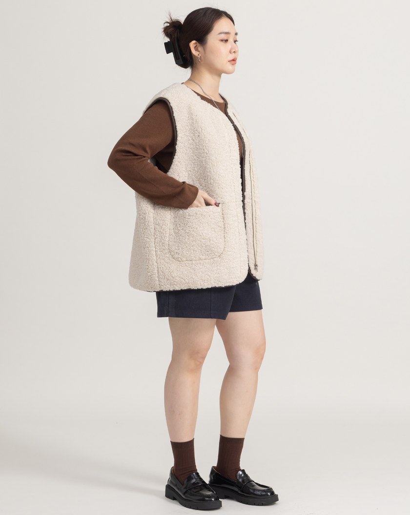 圈圈毛雙口袋開襟背心(兩色)