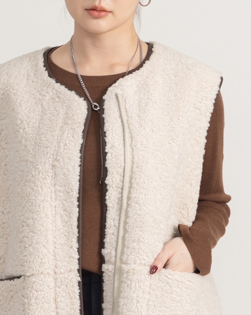 圈圈毛雙口袋開襟背心(兩色)