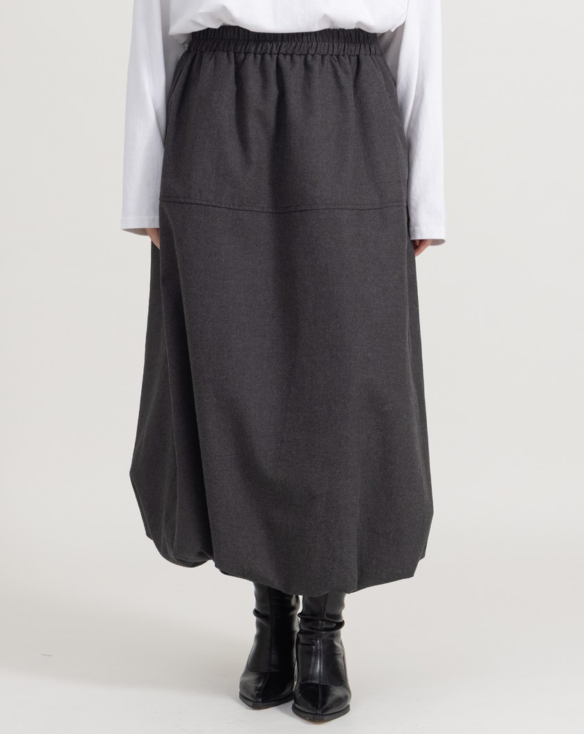 毛呢全腰鬆緊花苞裙(兩色)