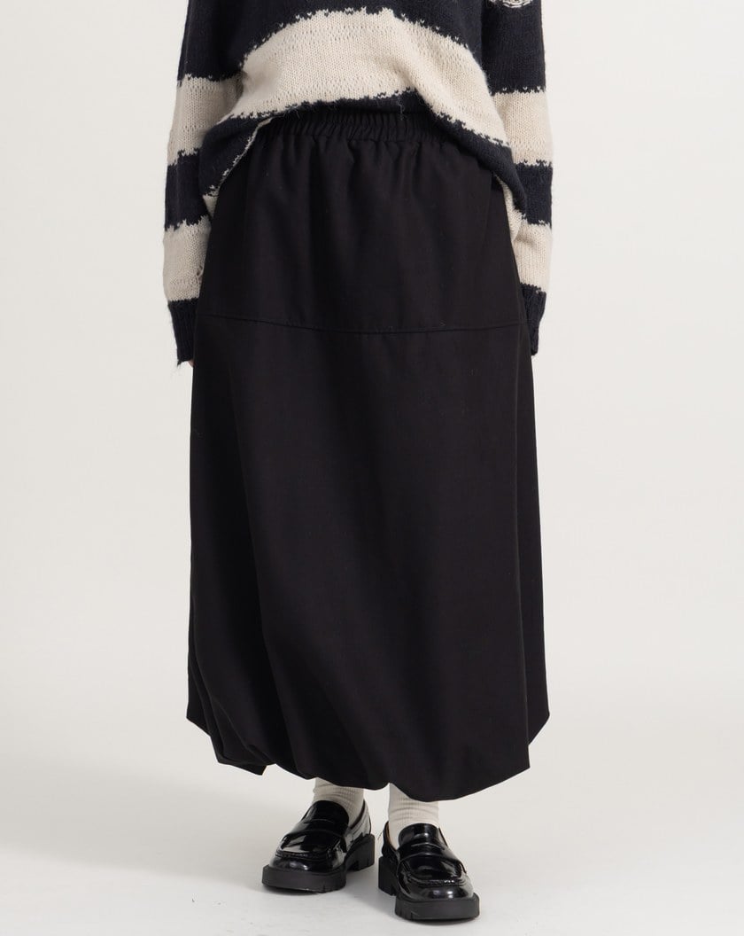 毛呢全腰鬆緊花苞裙(兩色)