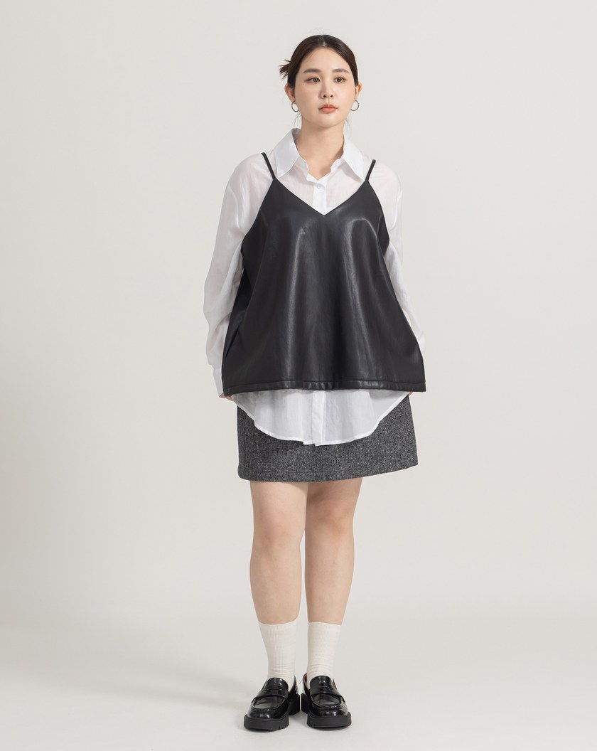 雙色織紋全腰鬆緊羊毛短裙