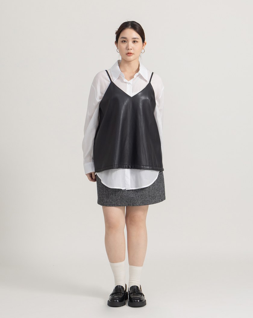 雙色織紋全腰鬆緊羊毛短裙