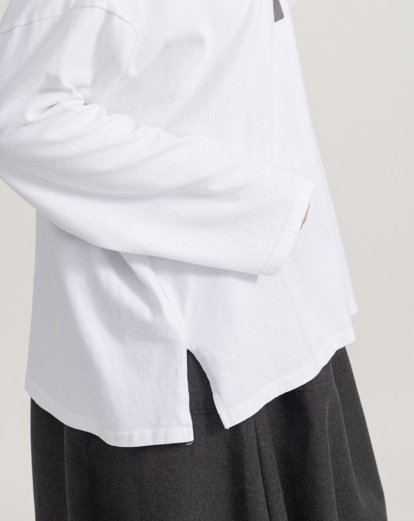 絨感純棉圖案設計長袖T恤(兩色)