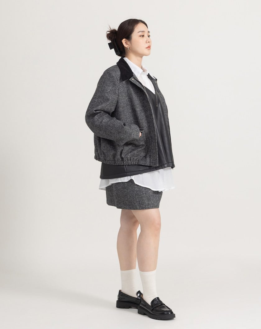 巴恩風羊毛鋪棉短版外套