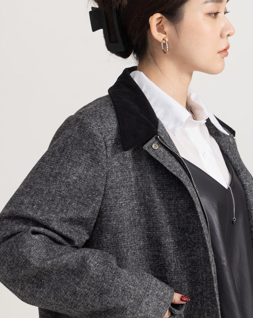 巴恩風羊毛鋪棉短版外套