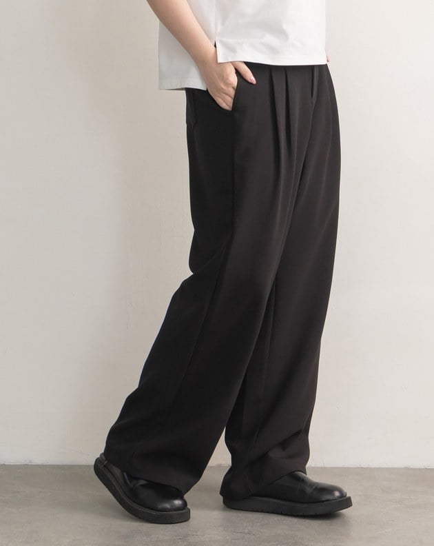 高腰打褶顯瘦直筒西裝褲(兩色)