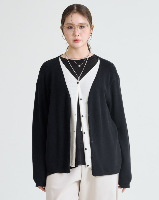 柔軟羊毛假兩件針織外套(三色)