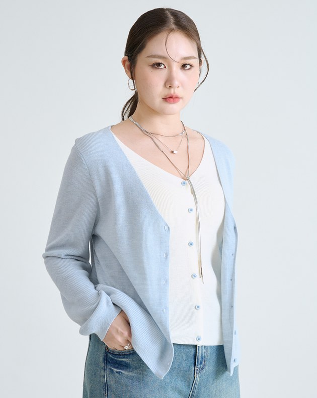 柔軟羊毛假兩件針織外套(三色)